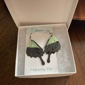 Green and Black Butterfly Wing Earrings Never Worn